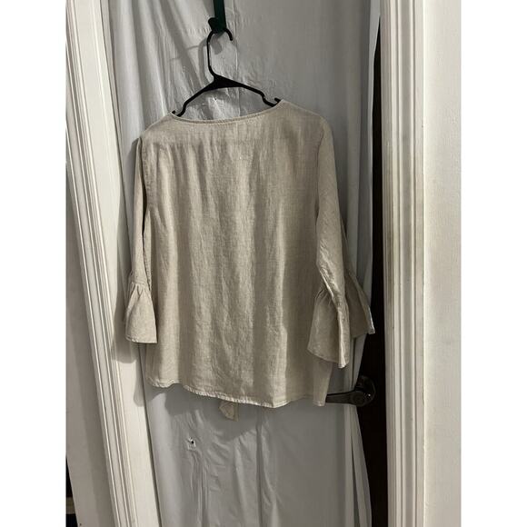 John Mark Beige Linen Tie Front Flare Sleeve Top Sz S - Picture 6 of 6